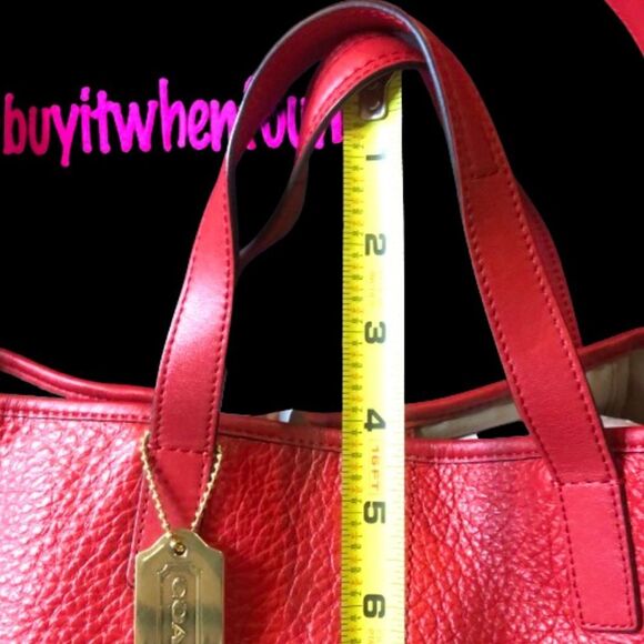 COACH Hadley Luxe Red Tumbled Leather Oversized Shoulder Bag Carry On Tote - Picture 14 of 17